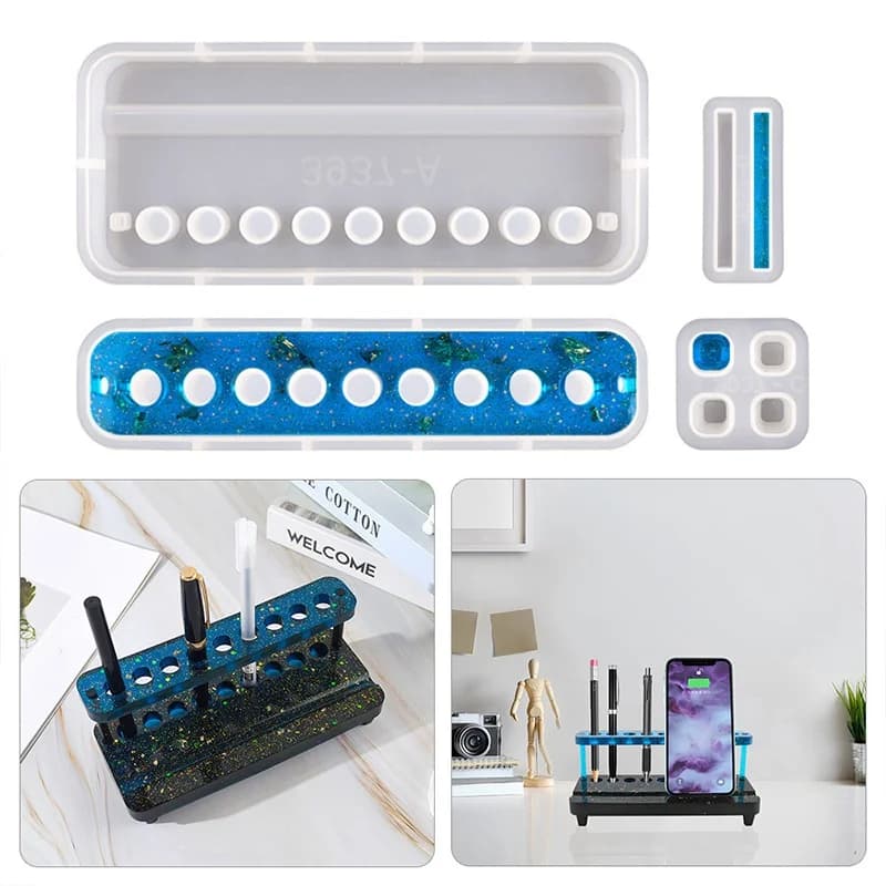 4 Piece Set Glue Dripping Mold Handmade Creative DIY Multifunctional Pen Holder Mold Mobile Phone Bracket Desktop Storage Resin