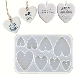 8-Hole Heart-Shaped Silicone Mold with Rounded Edges for Easy Demolding DIY Resin Plaster Heart Tag Mold for Making Earrings, Keychains, Name Tags, Decorative Pendants, Handmade Casting Molds for Resin, Aromatherapy Plaster, Handmade Earrings, Key Hangers, Car Hanging Ornaments