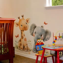 Cartoon Animal Wall Stickers - Giraffe And Elephant Design Removable Waterproof Decals For Kids Room, Nursery, Classroom Decor