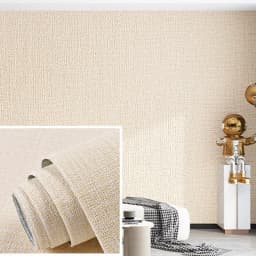 50cmX2.8M/10m Linen 3D Foam Self-adhesive Solid Color PVC Thickened Waterproof Background Wall Renovation Wallpaper Wall Sticker