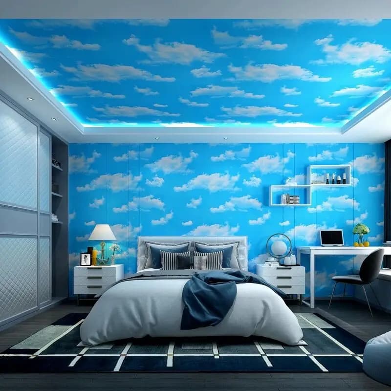 Blue Sky White Clouds Self-adhesive Wallpaper Moisture-proof Bedroom University Dormitory Children's Room PVC Sticker Wallpaper