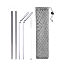 UPORS Reusable Drinking Straw 304 Stainless Steel Straws Straight Bent Metal Straw with Cleaner Brush Pouch Wholesale