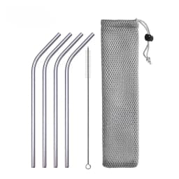UPORS Reusable Drinking Straw 304 Stainless Steel Straws Straight Bent Metal Straw with Cleaner Brush Pouch Wholesale