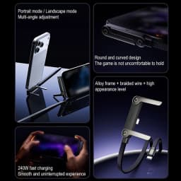Creative 240w Cable Charger with Built-in Phone Stand 2-in-1 Fast Charging Cord Sideways Phone Charger for Smartphones Tablets