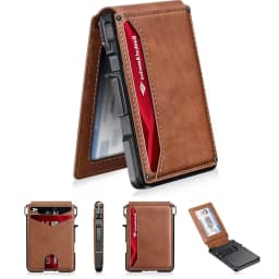 New Slim Minimalist Wallet Men's PU Leather Bifold Wallet RFID Blocking Card Holder, Pop Up Magnetic Wallet with Cash Clip
