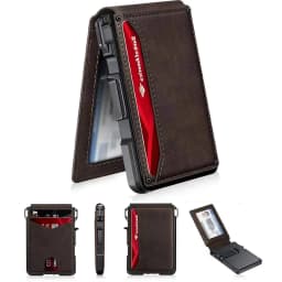 New Slim Minimalist Wallet Men's PU Leather Bifold Wallet RFID Blocking Card Holder, Pop Up Magnetic Wallet with Cash Clip