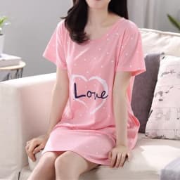 Summer Thin Short Sleeve Loose Women's Nightgown Cartoon plus Size Comfortable Home Clothes Casual Wear round Neck Pullover