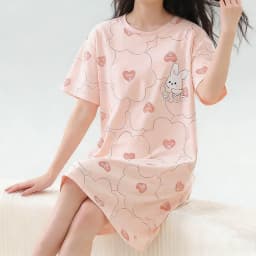 Summer Thin Short Sleeve Loose Women's Nightgown Cartoon plus Size Comfortable Home Clothes Casual Wear round Neck Pullover