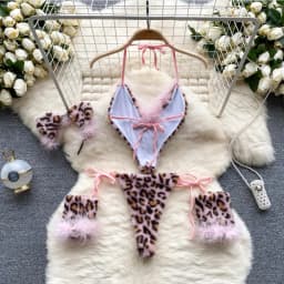 Women Leopard Print Velour Bodysuits Fashion One Piece Combination Halter Vintage Bodycon Sexy Onesie Lingerie Comfortable New