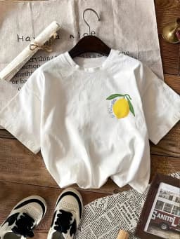 Summer children's cotton breathable and comfortable short sleeved top with lemon cartoon pattern printed on it