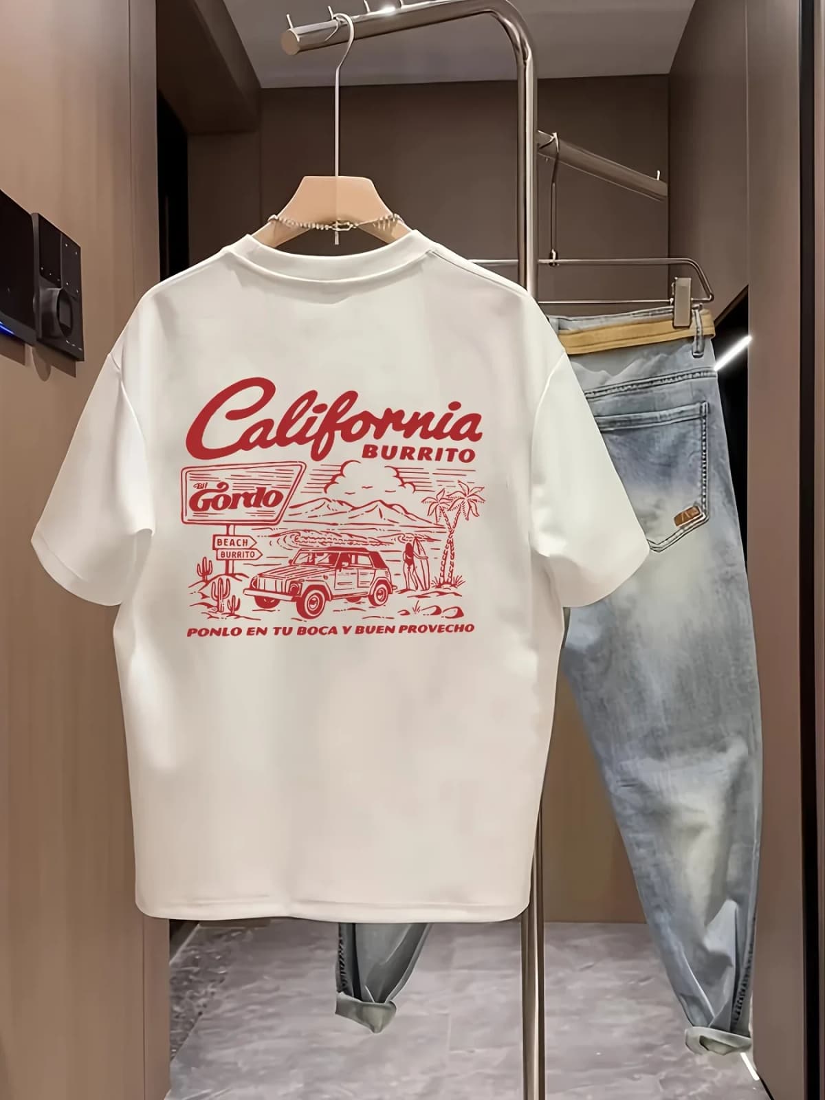 Vintage California Burrito Men's T-shirt Retro West Coast Graphic Oversized Cotton Short Sleeve Tops Summer Streetwear