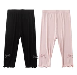 3-10Y Summer Kids Sweet Style Leggings Girls Solid Color Bow Seven Point Pants Waist Elastic Breathable Children Trousers