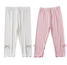 3-10Y Summer Kids Sweet Style Leggings Girls Solid Color Bow Seven Point Pants Waist Elastic Breathable Children Trousers