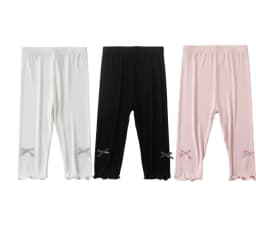 3-10Y Summer Kids Sweet Style Leggings Girls Solid Color Bow Seven Point Pants Waist Elastic Breathable Children Trousers