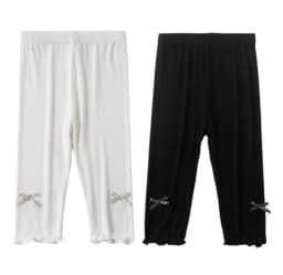 3-10Y Summer Kids Sweet Style Leggings Girls Solid Color Bow Seven Point Pants Waist Elastic Breathable Children Trousers