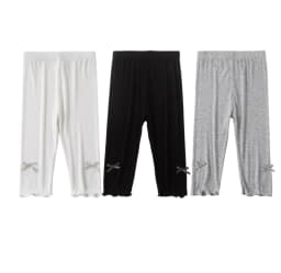 3-10Y Summer Kids Sweet Style Leggings Girls Solid Color Bow Seven Point Pants Waist Elastic Breathable Children Trousers