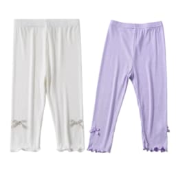 3-10Y Summer Kids Sweet Style Leggings Girls Solid Color Bow Seven Point Pants Waist Elastic Breathable Children Trousers