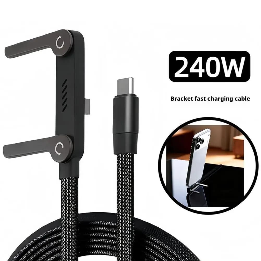 Foldable Charging Cable With Integrated Stand Fast Charging Cable Phone Tablet 240W Ultra-Fast Data Cable Phone Holder
