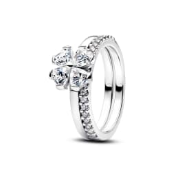 S925 Silver Plated Pave Gem Floral Pearl Cluster Heart Ring Cuban Link Clover Blue Shiny Diamond Gift for Women Fine Jewelry