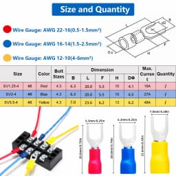 100Pcs U-Type Fork Spade Wire Connectors Insulated Crimp Terminals #8 22-10 AWG for Automotive Marine Industrial Wiring Repair