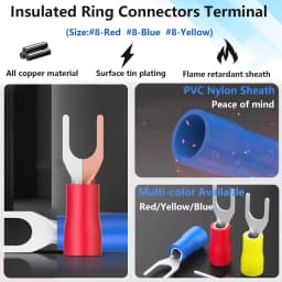 100Pcs U-Type Fork Spade Wire Connectors Insulated Crimp Terminals #8 22-10 AWG for Automotive Marine Industrial Wiring Repair