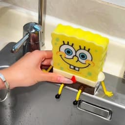 Cartoon SpongeBobs SquarePants Dish Washing Brush Cute Kitchen Home Supplies Drain Rack Wall Hooks Reusable Scrub Scouring Pad