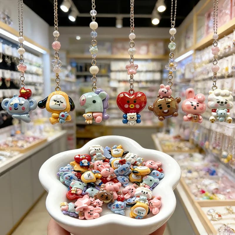 BT21 Bead Cartoon Bead Resin Bts Straight Hole Bead DIY Mobile Phone Chain Pendant Accessories LINE FRIENDS