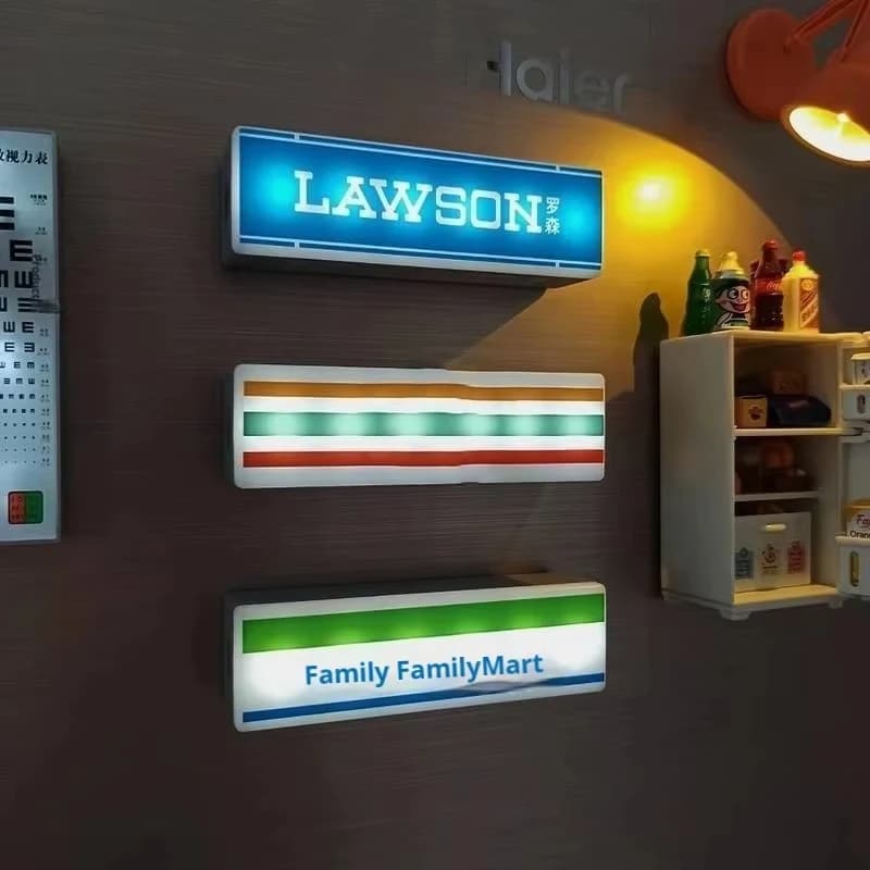 3D Creative Magnetic Mini Refrigerator Sticker Convenience Store Light Signs Display Board with Luminou Light Box Model Ornament