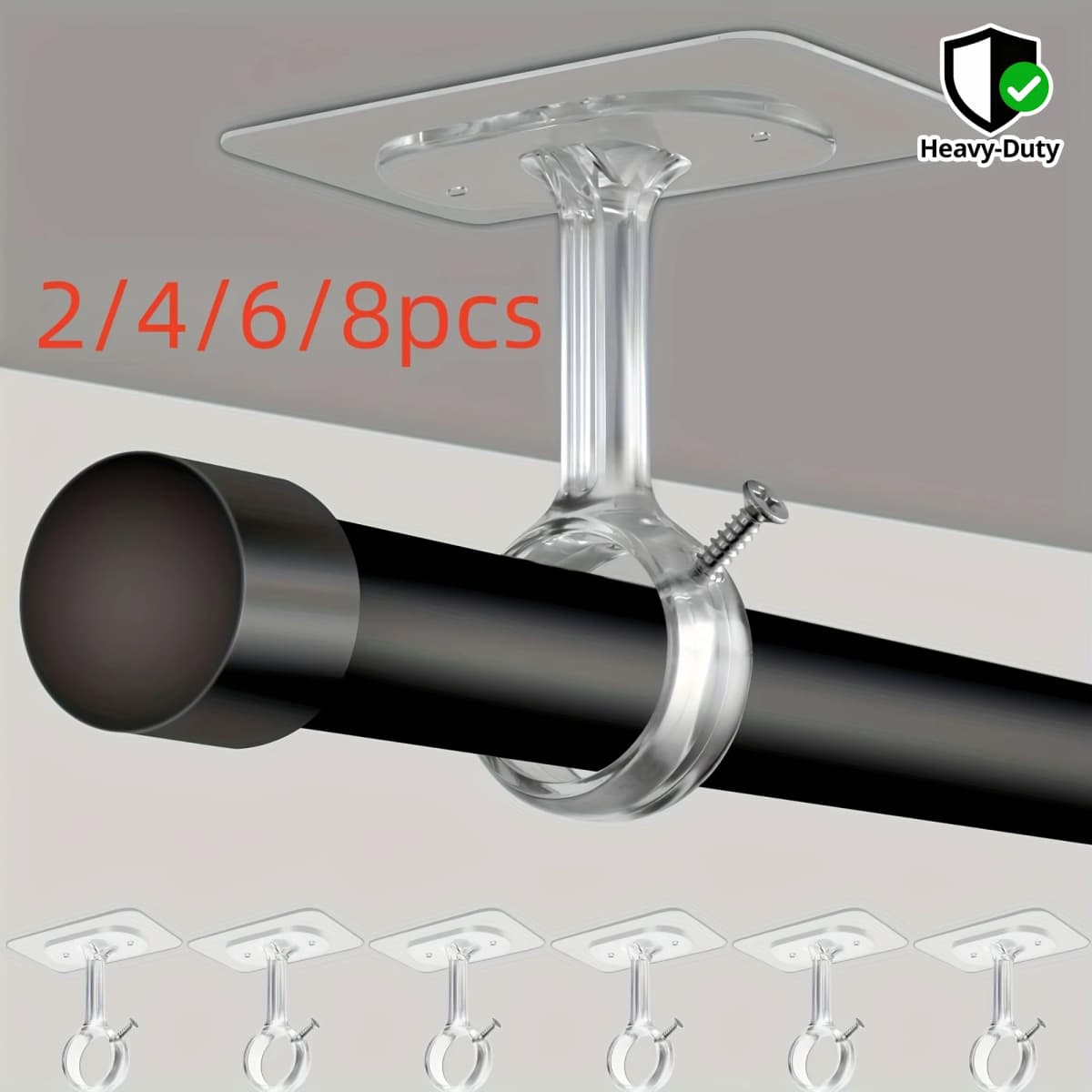 2/4/6/8Pcs Self Adhesive Curtain Rod Bracket No Drill Heavy Duty Ceiling Mount Hook Holder For Bedroom Wardrobe Window