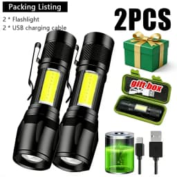 Mini LED Flashlight COB+XPE Portable Torch USB Charging Camping Lantern Zoomable Focus Light Tactical Flashlight with Pen Clip