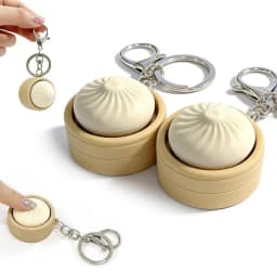 Simulation Bun Keyboard Clicker Keychain Mini Steamed Bun Stress Relief Sensory Fidget Toys for Autism ADHD Decompression Toy