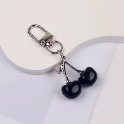 Creative Cherry Keychain for Women Resin Fruit Bag Pendant Pearl Bow Silver Heart Key Ring Backpack Car Ornament Girls Gift