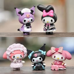 5Pcs-Set Sanrio Cinnamoroll Anime Figure Pochacco Kuromi Pom Purin Hello Kitty Action Toys Model Doll My Melody Gifts