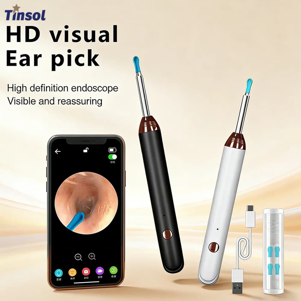 Tinsol 1296P Smart Visual Ear Cleaner Ear Spoon Otoscope USB-C Charging Endoscope Earwax Removal Tool with Camera