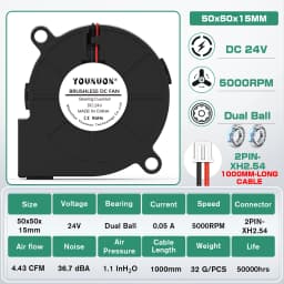5015 5cm DC 5V 12V 24V 2Pin Dual Ball/Hydraulic Bearing Brushless Cooling Turbine Blower Fan 50mm x 15mm Blower Cooler Fan