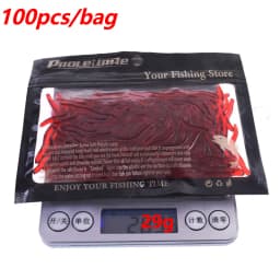 50 or 100 Pcs Shrimp Smell Red Worm Soft Lure 3.5cm Lifelike Earthworm Salt Additive Tackle Artificial Insect Bait for Bass Carp