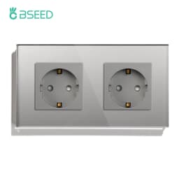 BSEED EU Standard Single Wall Socket Double Power Plugs With White Black Crystal Glass Panel Triple Outlets 16A 110V-250V