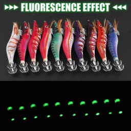10Pcs 12g-20g Squid bait Wooden Shrimp jig hook With Rattle Octopus Lures Cuttlefish luminous jigging Squid Fishing lure