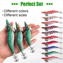 10Pcs 12g-20g Squid bait Wooden Shrimp jig hook With Rattle Octopus Lures Cuttlefish luminous jigging Squid Fishing lure