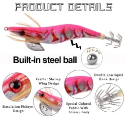 10Pcs 12g-20g Squid bait Wooden Shrimp jig hook With Rattle Octopus Lures Cuttlefish luminous jigging Squid Fishing lure