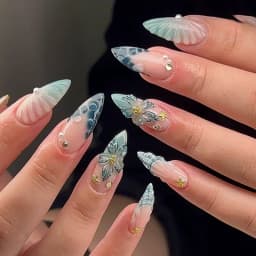 24pcs Pink Flower Almond Press on Nails Kawaii False Nails Wearable Stick-on Nails Fake Nail Uñas Postizas Накладные Ногти 네일팁