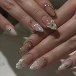24pcs Pink Flower Almond Press on Nails Kawaii False Nails Wearable Stick-on Nails Fake Nail Uñas Postizas Накладные Ногти 네일팁