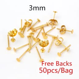 50-100pcs/lot Gold Stainless Steel Earring Studs Blank Post Base Pins With Earring Plug Findings Ear Back For DIY Jewelry Making