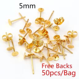 50-100pcs/lot Gold Stainless Steel Earring Studs Blank Post Base Pins With Earring Plug Findings Ear Back For DIY Jewelry Making