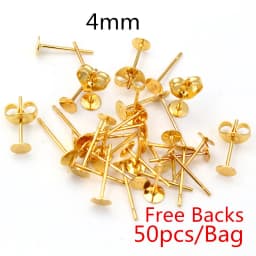50-100pcs/lot Gold Stainless Steel Earring Studs Blank Post Base Pins With Earring Plug Findings Ear Back For DIY Jewelry Making