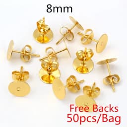 50-100pcs/lot Gold Stainless Steel Earring Studs Blank Post Base Pins With Earring Plug Findings Ear Back For DIY Jewelry Making