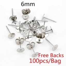 50-100pcs/lot Gold Stainless Steel Earring Studs Blank Post Base Pins With Earring Plug Findings Ear Back For DIY Jewelry Making