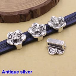 Onebeading Tibetan Silver Flower Slider Beads For Bracelet Necklace DIY Making Accessories 14x15mm Hole:Approx 3x10.5mm 30pcs