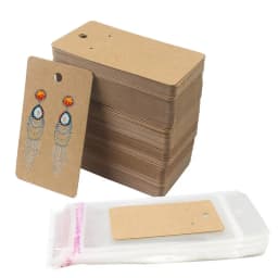 50pcs 5x9cm Kraft Paper Card with Self-Adhesive Bags Blank Cardboard Holder Tags for Long Drop Earring Jewelry Display Packaging