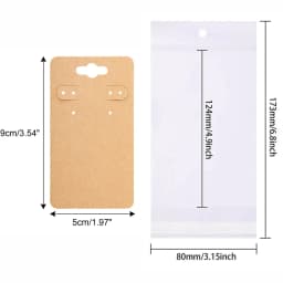 50pcs 5x9cm Kraft Paper Card with Self-Adhesive Bags Blank Cardboard Holder Tags for Long Drop Earring Jewelry Display Packaging